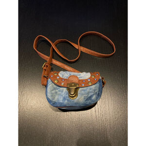 Women's Vintage Denim Crossbody Bag studded Small Blue & Brown